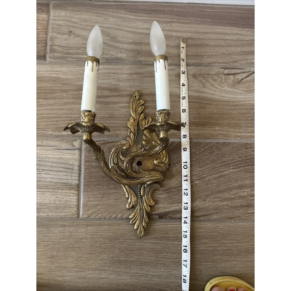 Antique Victorian 2 Light Brass Candelabra Wall Lamp Light‎ Sconce